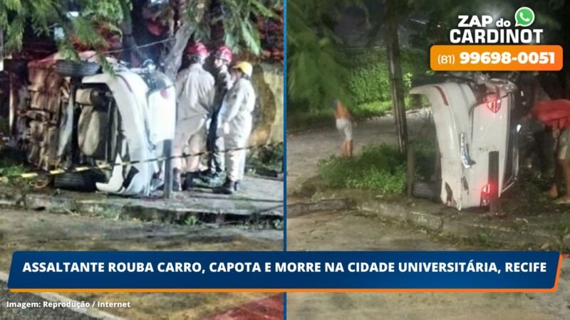 Assaltante rouba carro, capota e morre na Cidade Universitária, Recife