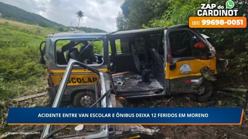 Acidente entre Van Escolar e ônibus deixa 12 feridos em Moreno, PE