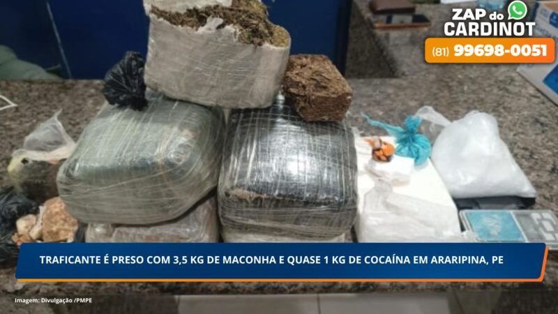 Traficante é preso com 3,5 kg de maconha e quase 1 kg do cocaína em Araripina, PE