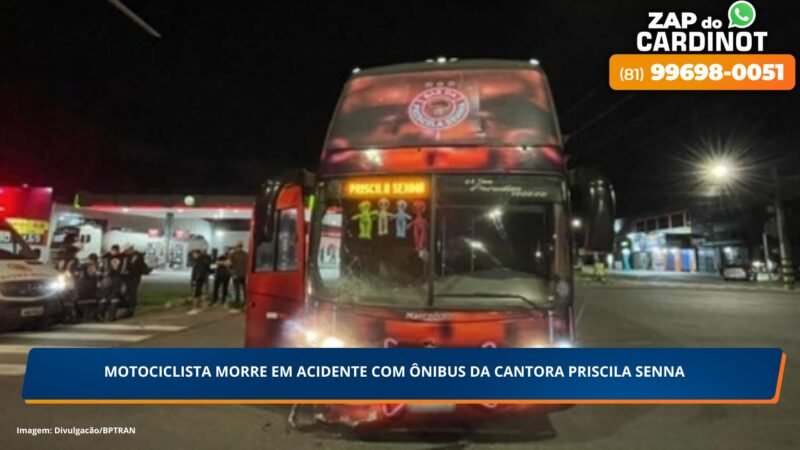 Motociclista morre em acidente com ônibus da cantora Priscila Senna em Aracaju