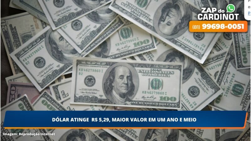 Dólar atinge R$ 5,29, maior valor em um ano e meio