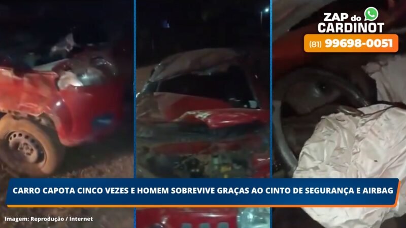 Carro capota 5 vezes e homem sobrevive graças ao cinto de segurança e airbag; VEJA VÍDEO