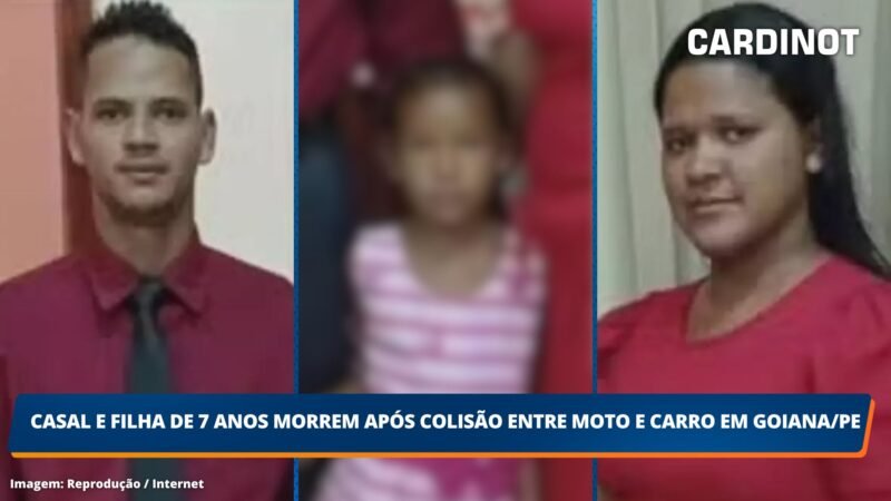 Casal e filha de 7 anos morrem após colisão entre moto e carro em Goiana/PE