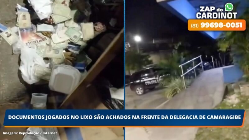 Documentos jogados no lixo são achados na frente da delegacia de Camaragibe; VEJA O VÍDEO