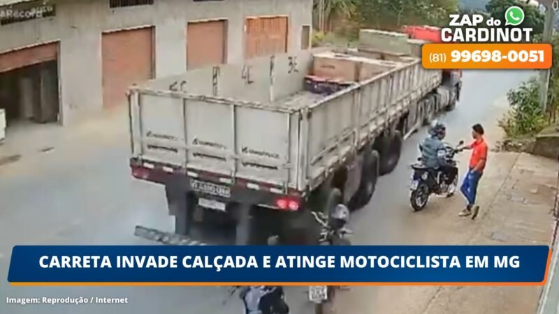 VÍDEO: Carreta invade calçada e atinge motociclista em MG