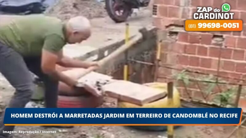 Homem destrói a marretadas jardim em terreiro de candomblé no Recife