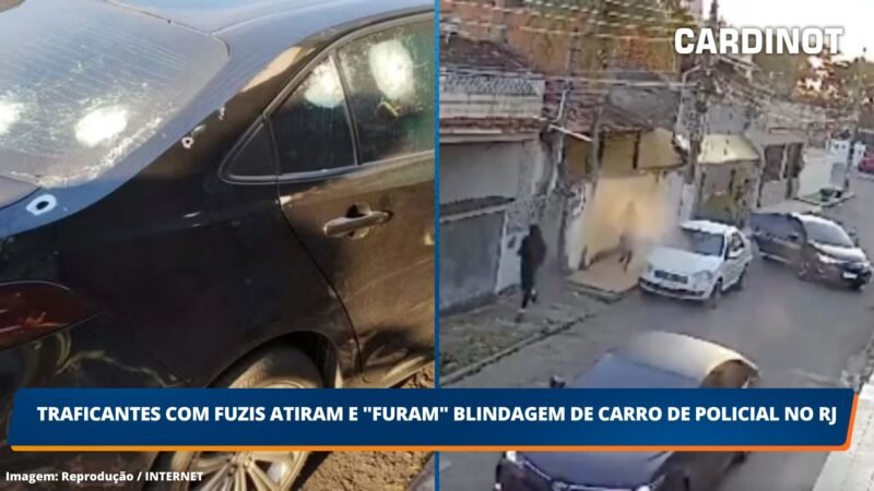 VÍDEO: Traficantes com fuzis atiram e “furam” blindagem de carro de policial no RJ