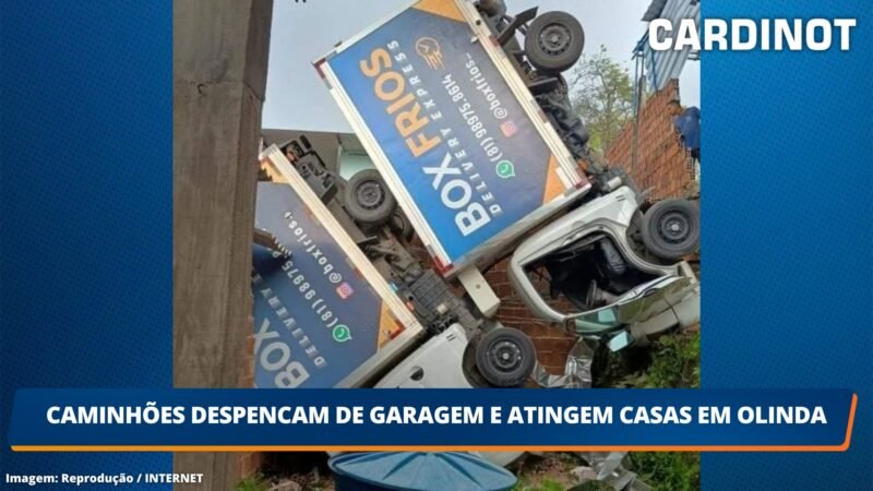 Caminhões despencam de garagem e atingem casas em Olinda