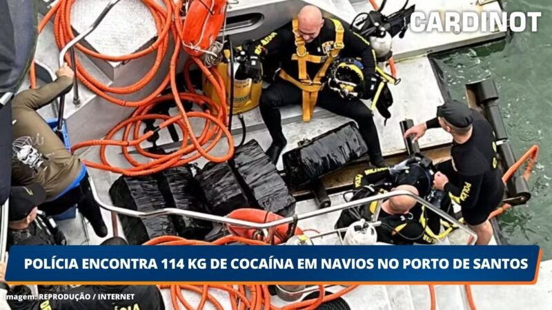 Polícia encontra 114 kg de cocaína em navios no Porto de Santos