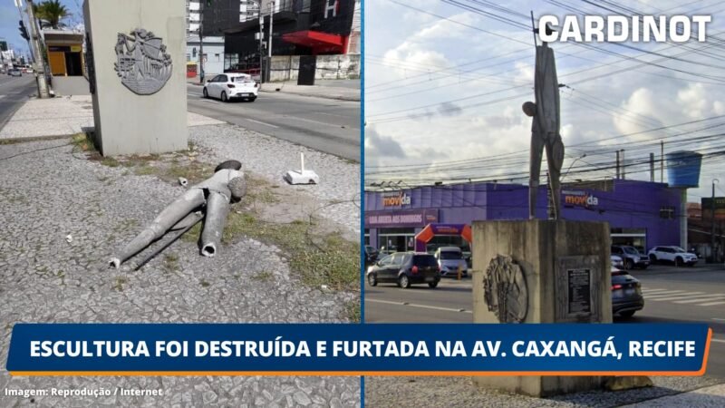 Escultura foi destruída e furtada na Av. Caxangá, Recife