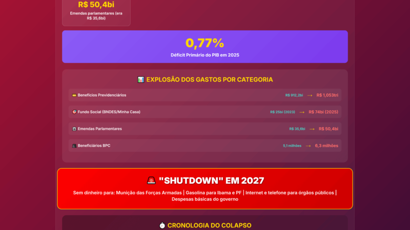 💣 Gastos no governo Lula disparam e superam alta da arrecadação; colapso da máquina pública é previsto para 2027