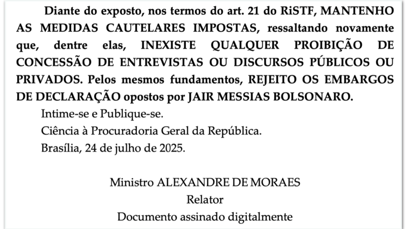 🔥 MORAES DIZ QUE BOLSONARO DESRESPEITOU MEDIDA, MAS DESCARTA PRISÃO: “IRREGULARIDADE ISOLADA”