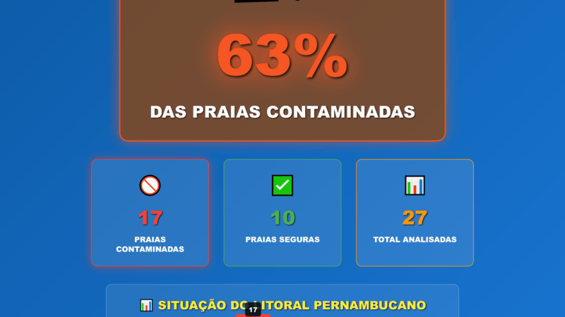 DESASTRE AMBIENTAL: 17 das 27 praias de Pernambuco estão CONTAMINADAS e impróprias para banho