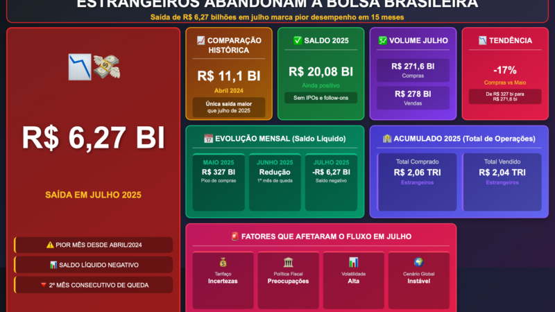 Tarifaço assusta investidores e provoca saída de R$ 6,27 bilhões da Bolsa em julho
