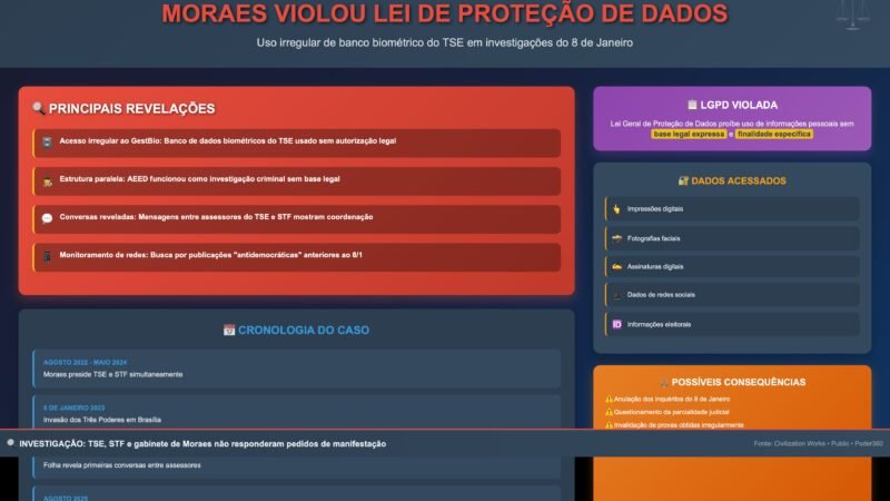 Relatório aponta que Moraes violou Lei de Proteção de Dados em investigações do 8 de Janeiro