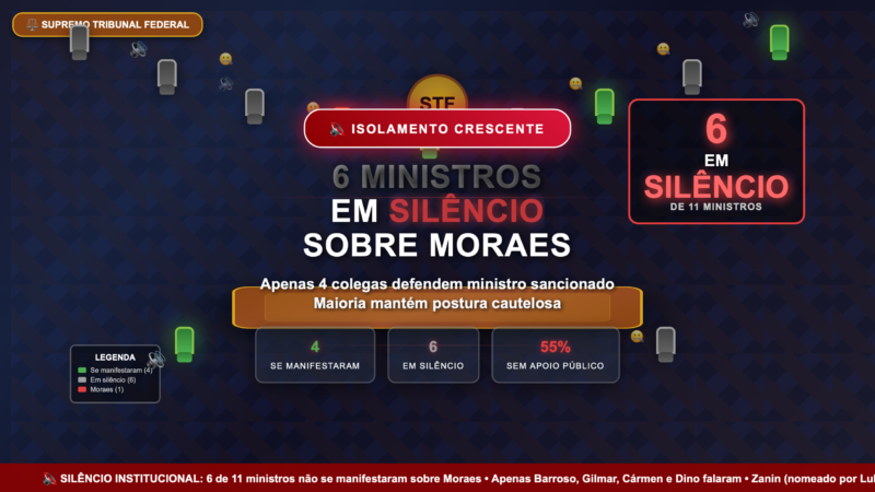 🚨 ISOLAMENTO CRESCENTE: 6 de 11 Ministros do STF Mantêm Silêncio Ensurdecedor sobre Moraes