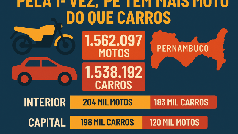 🚨 Pernambuco bate recorde: motos já superam carros nas ruas e acendem alerta no Detran