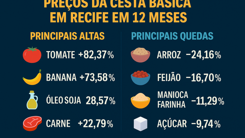 🚨 RECIFE TEM A MAIOR ALTA DO PAÍS NA CESTA BÁSICA: 19,5% EM UM ANO