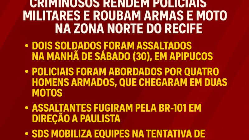 CRIMINOSOS RENDEM POLICIAIS MILITARES E ROUBAM ARMAS E MOTO NA ZONA NORTE DO RECIFE