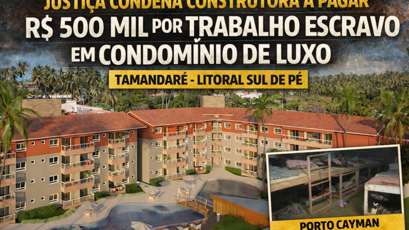 Construtora é condenada a pagar R$ 500 mil por trabalho análogo à escravidão em obra de condomínio de luxo no Litoral Sul de PE