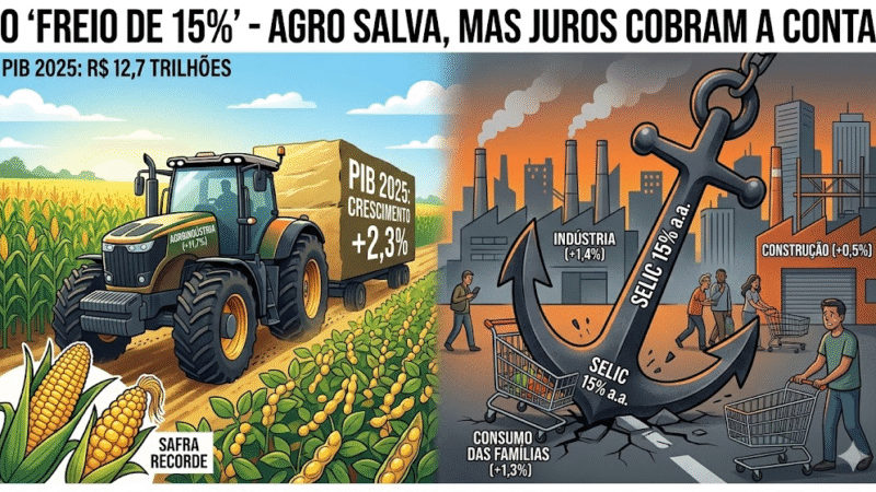 O “Freio de 15%”: Agro Salva o PIB de 2025, mas Juros Altos Cobram a Conta