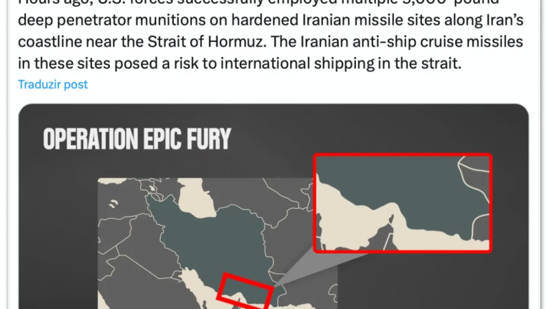 EUA bombardeiam costa do Irã para reabrir o estreito de Ormuz e garantir fluxo de petróleo