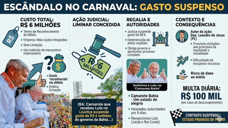 🚨 JUSTIÇA BARRA R$ 6 MILHÕES DO GOVERNO DA BAHIA EM CAMAROTE QUE RECEBEU LULA NO CARNAVAL