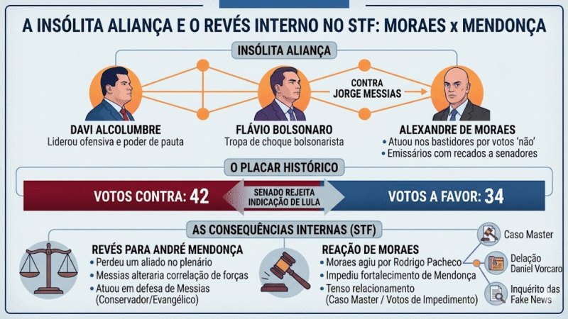 Bastidores do poder: atuação de Alexandre de Moraes ajuda a derrubar Messias e isola André Mendonça no STF