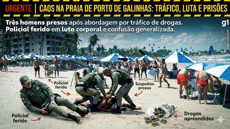 🚨 Confusão em Porto de Galinhas: abordagem por tráfico termina com três presos, policial ferido e tumulto na praia