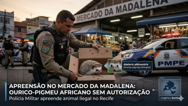 🚨 Polícia apreende ouriço-pigmeu africano que era vendido ilegalmente no Mercado da Madalena, no Recife