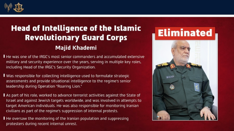 🚨 Israel mata chefe de Inteligência da Guarda Revolucionária do Irã em bombardeio em Teerã
