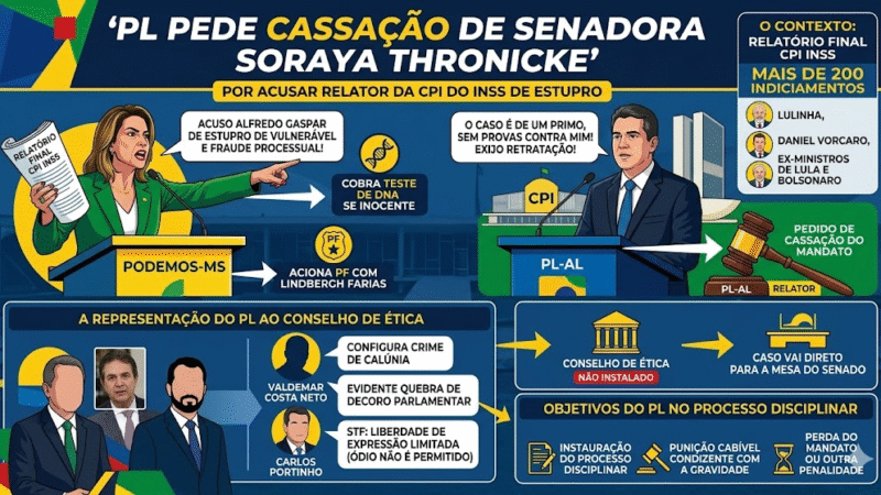 PL pede cassação de Soraya Thronicke após acusação de estupro contra relator da CPI do INSS