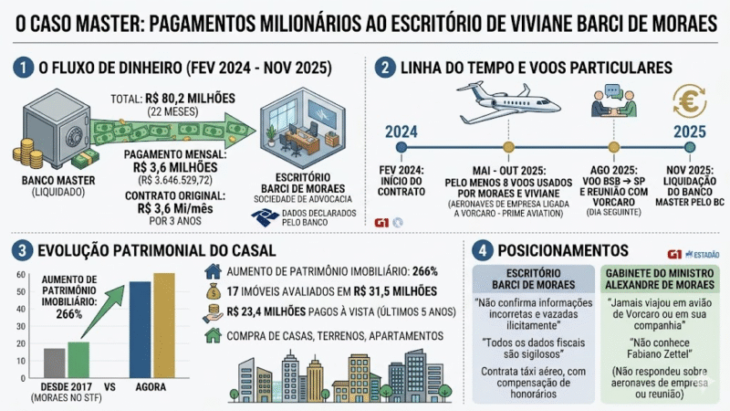 Banco Master pagou R$ 80,2 milhões a escritório da mulher de Alexandre de Moraes em 22 meses, apontam documentos enviados à CPI