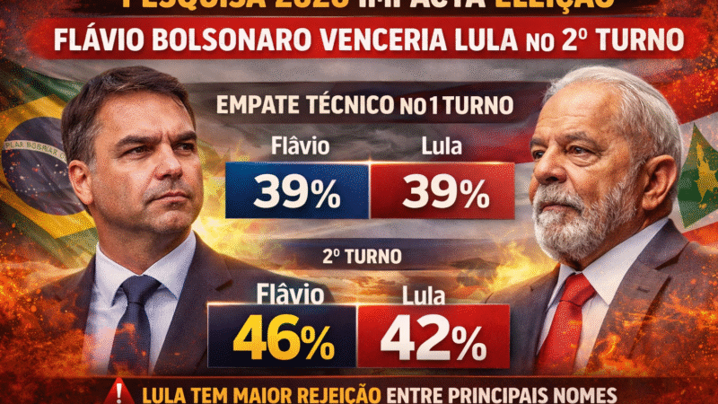 🔴 PESQUISA AGITA CENÁRIO DE 2026: FLÁVIO BOLSONARO VENCERIA LULA NO 2º TURNO