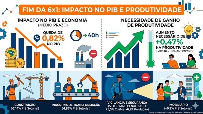 Fim da escala 6×1 pode derrubar PIB e pressionar empregos, aponta estudo