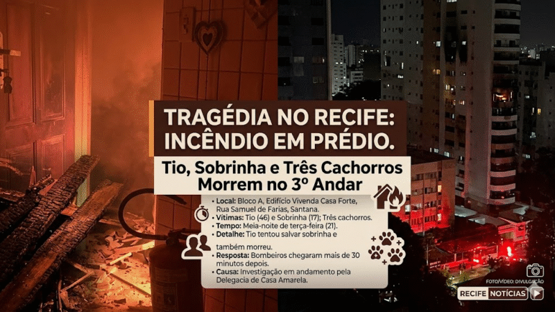🚨 Tragédia no Recife: tio morre ao tentar salvar sobrinha em incêndio; três cães também não resistem