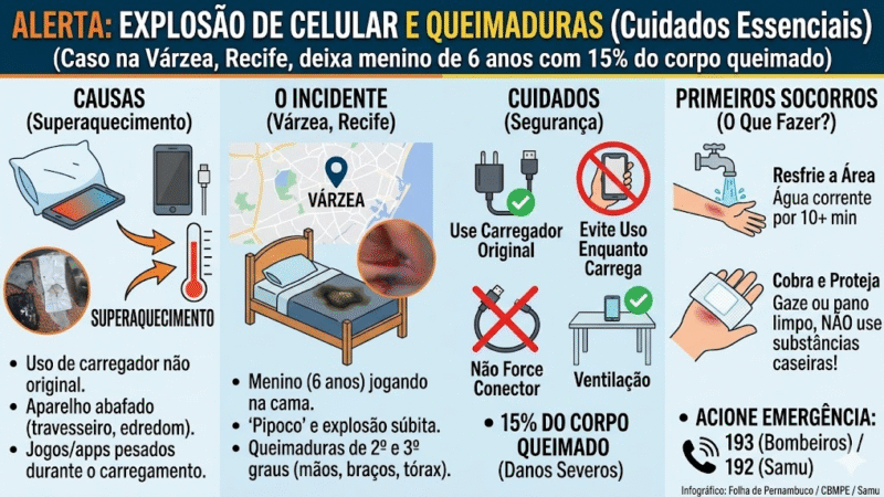 🚨 EXPLOSÃO DE CELULAR DEIXA CRIANÇA QUEIMADA NO RECIFE E ACENDE ALERTA SOBRE RISCOS AO CARREGAR APARELHOS