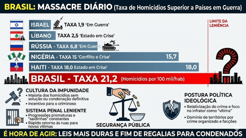 🚨 BRASIL TEM TAXA DE HOMICÍDIOS MAIOR QUE PAÍSES EM GUERRA, APONTA RELATÓRIO