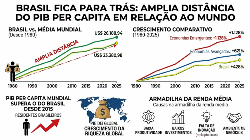 BRASIL EMPACA, MUNDO AVANÇA: RENDA DO BRASILEIRO FICA ABAIXO DA MÉDIA GLOBAL
