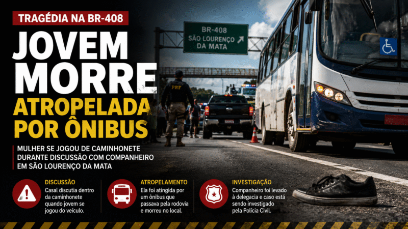 JOVEM MORRE APÓS SE JOGAR DE CAMINHONETE EM MOVIMENTO E SER ATROPELADA POR ÔNIBUS NA BR-408