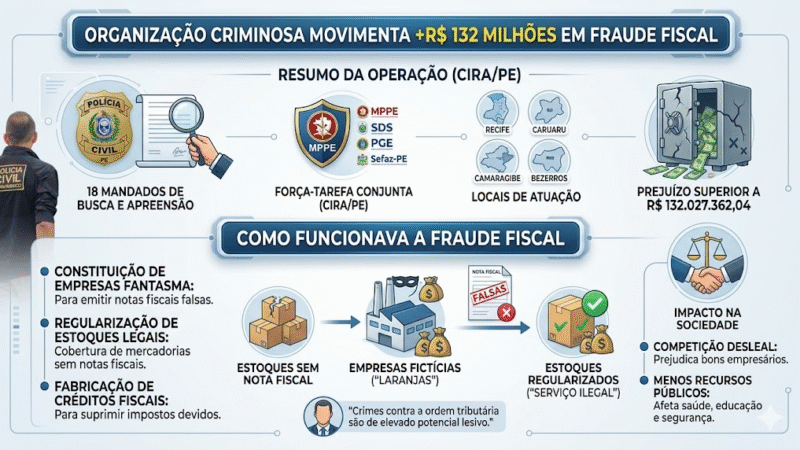 🚨 Operação revela esquema milionário de fraude fiscal em Pernambuco: grupo movimentou mais de R$ 132 milhões