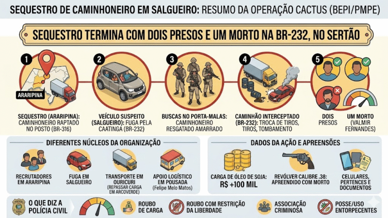 🚨 Sequestro de caminhoneiro termina com perseguição, tiroteio e morte na BR-232, no Sertão de PE