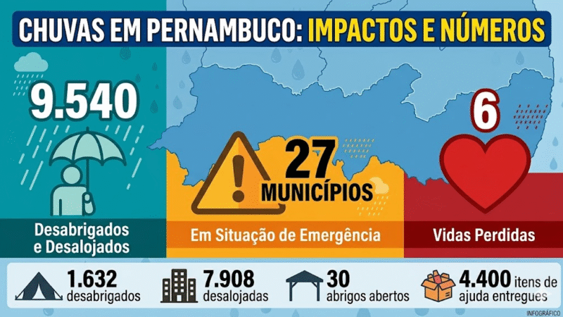 CHUVAS DEVASTAM PERNAMBUCO: MAIS DE 9,5 MIL FORA DE CASA E 6 MORTOS