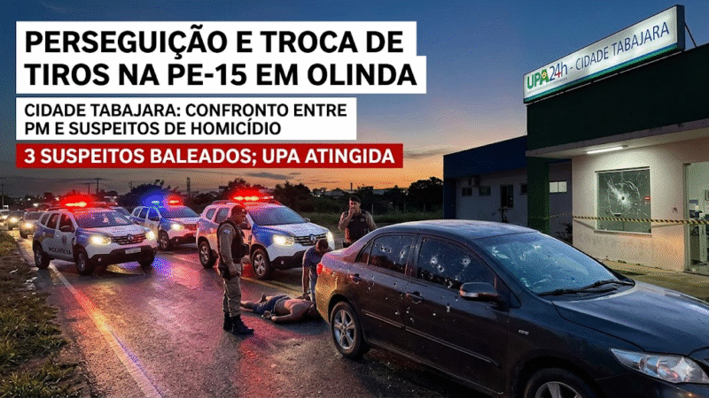 🚨 TIROTEIO EM OLINDA: PERSEGUIÇÃO NA PE-15 TERMINA COM SUSPEITOS BALEADOS E TIROS ATINGINDO UPA