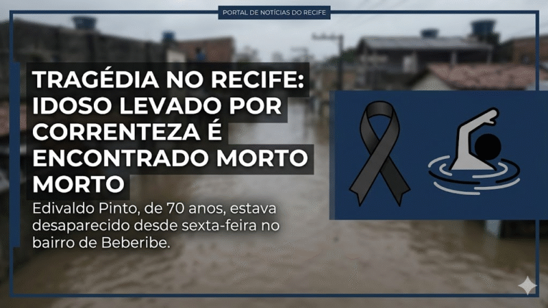 TRAGÉDIA NO RECIFE: IDOSO ARRASTADO POR CORRENTEZA É ENCONTRADO MORTO APÓS DOIS DIAS