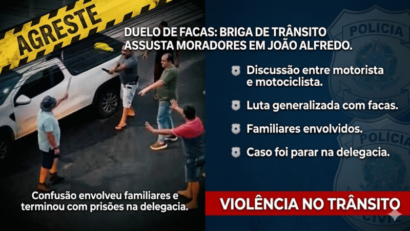 Título viral:Briga de trânsito termina em duelo de facas e pancadaria entre famílias em João Alfredo; VÍDEO