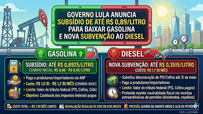 GOVERNO LULA ANUNCIA SUBSÍDIO PARA SEGURAR PREÇO DA GASOLINA E DO DIESEL APÓS PRESSÃO DO PETRÓLEO
