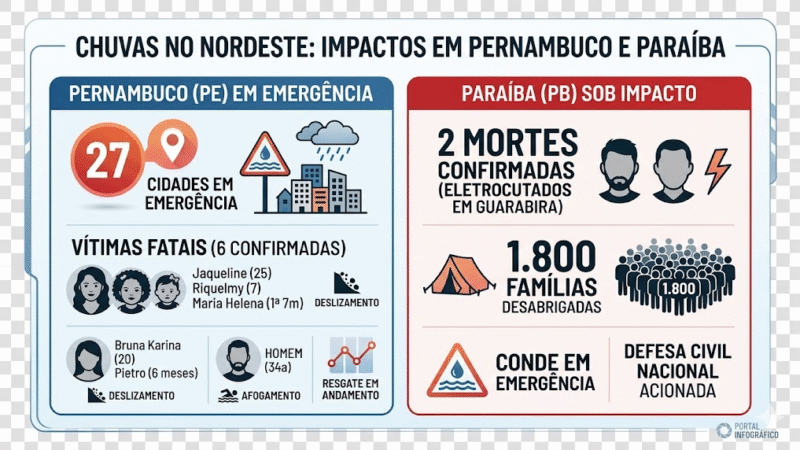 27 CIDADES EM EMERGÊNCIA E 6 MORTOS EM PERNAMBUCO