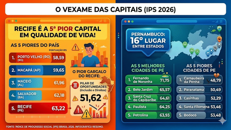 RECIFE ESTÁ ENTRE AS 5 PIORES CAPITAIS EM QUALIDADE DE VIDA DO BRASIL, APONTA RANKING