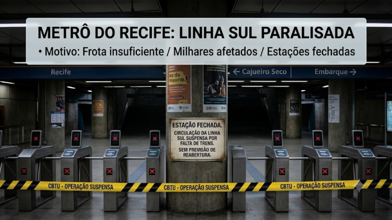 Sem trens, CBTU suspende operação da Linha Sul do Metrô do Recife